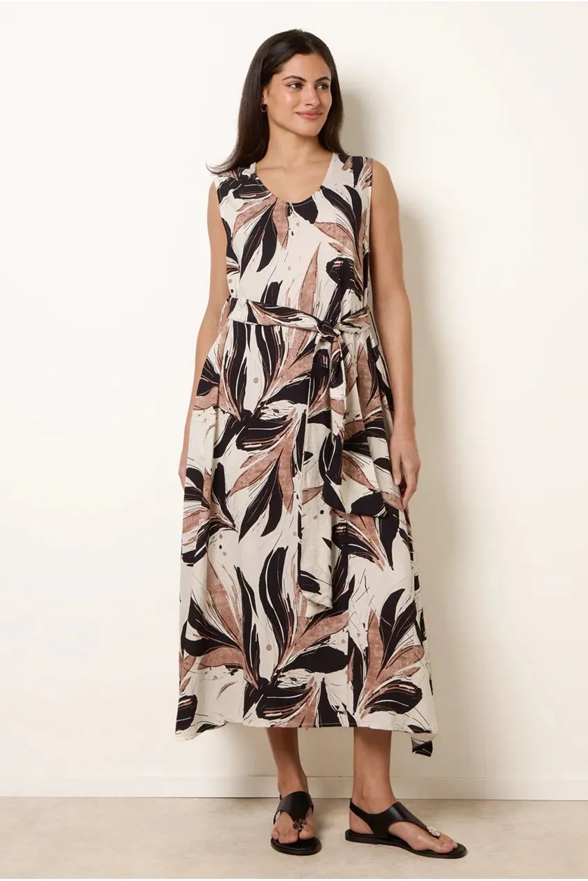 Blue Vanilla Leaf Print abito midi nero foglie