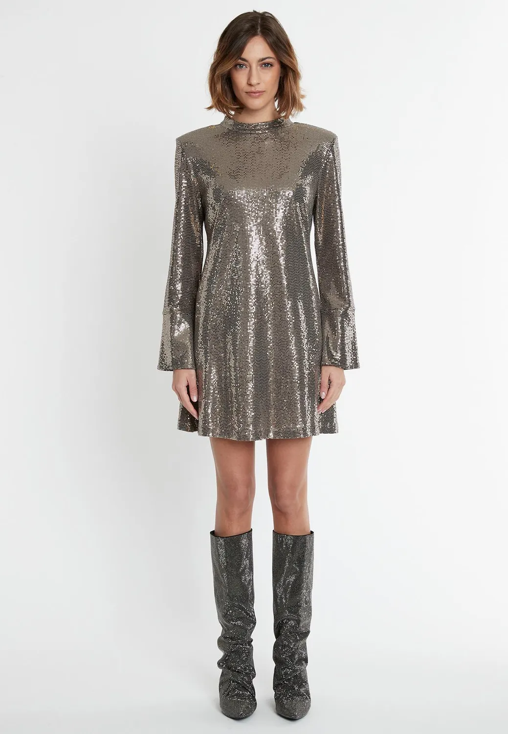 Ana Alcazar Sequin Dress Sagali vestito paillettes argento