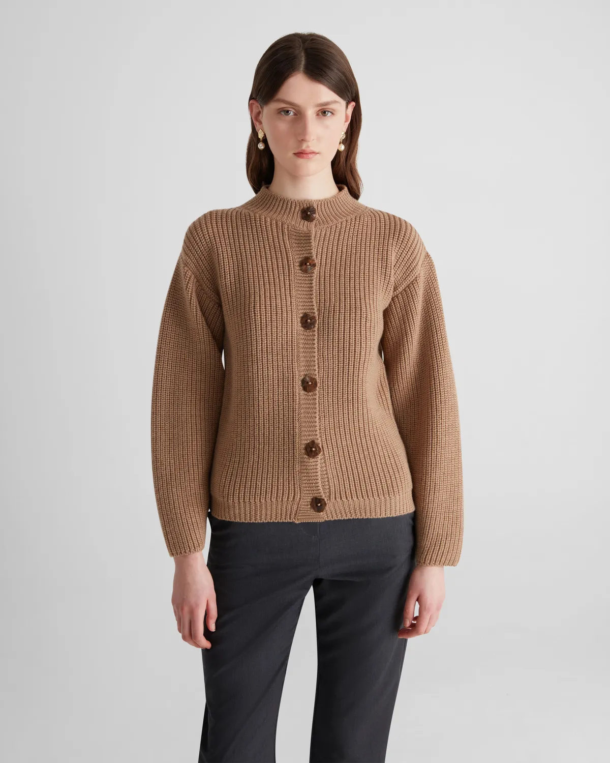 Violante Nessi Mario cardigan cammello lana