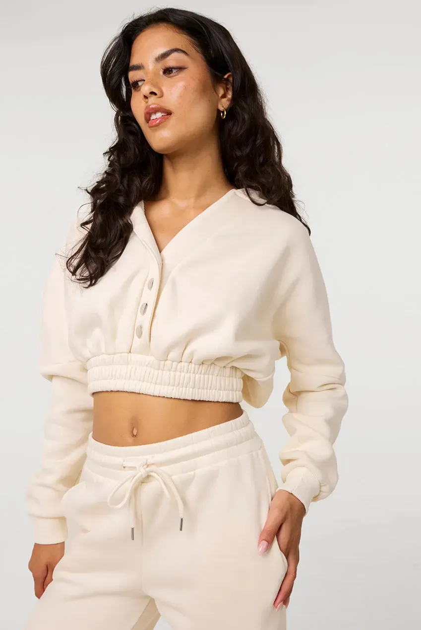 Pink Vanilla felpa cropped beige cappuccio pile XS-L