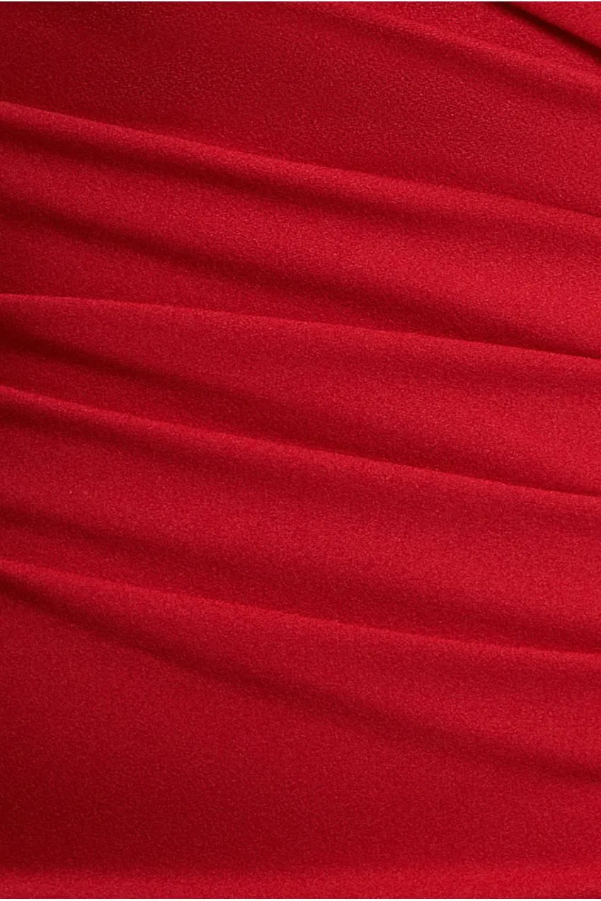 Goddiva Plus Scuba Crepe Off Shoulder abito maxi rosso spacco