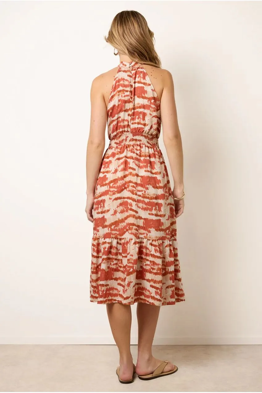 Blue Vanilla Halter abito midi ruggine chiffon