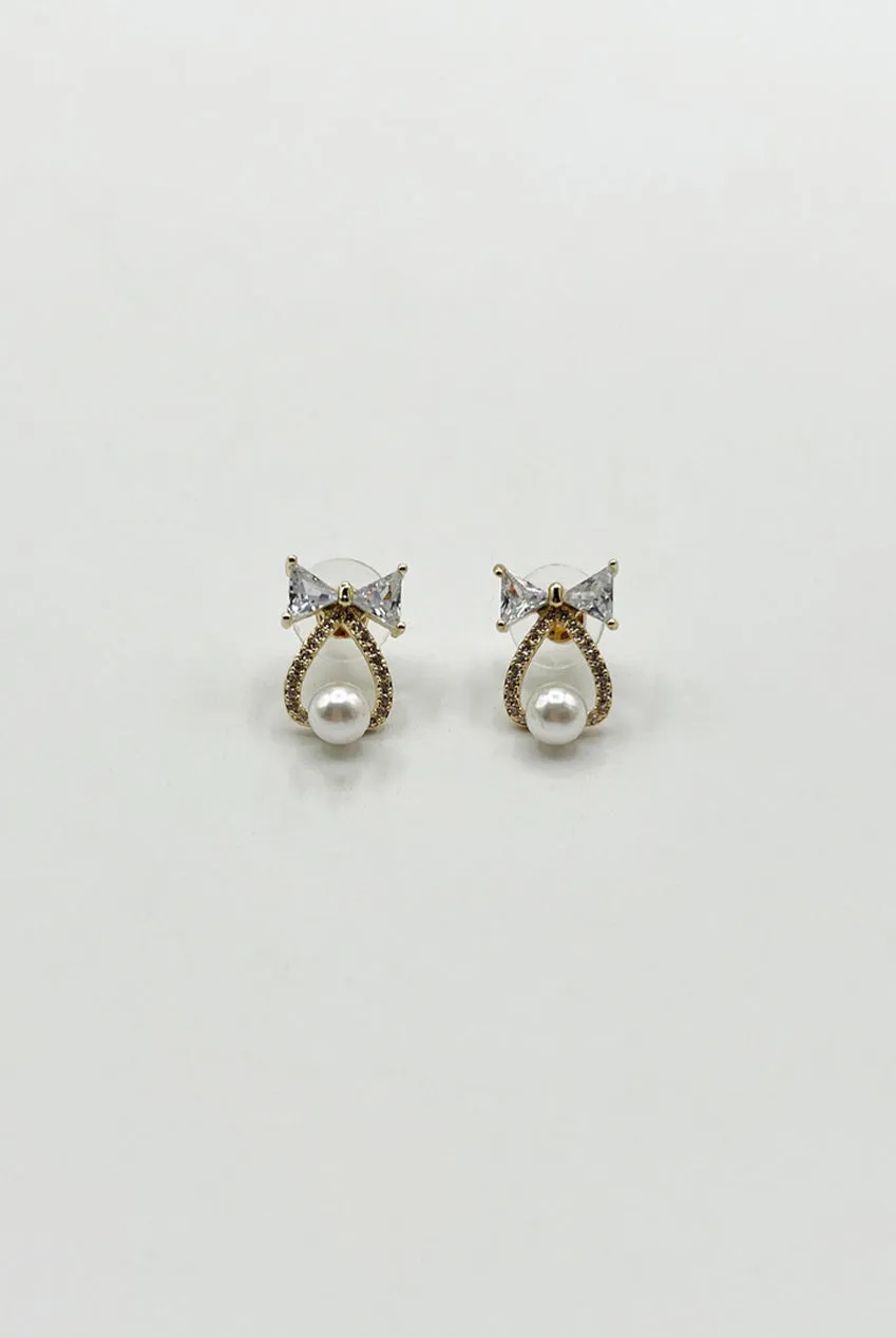 SVNX Bow orecchini fiocco oro perla pendente zirconi