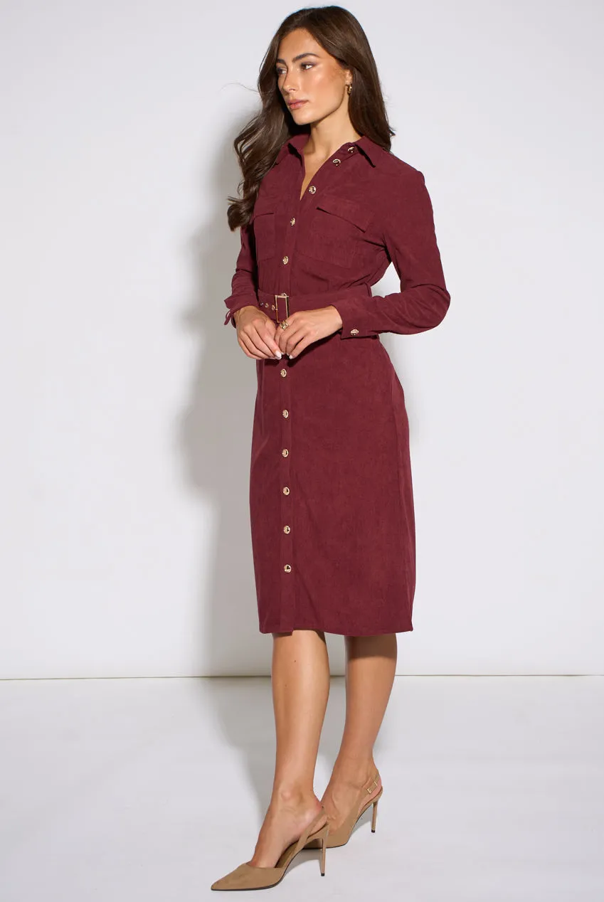 Gini London Mulberry Cord abito camicia berry velluto