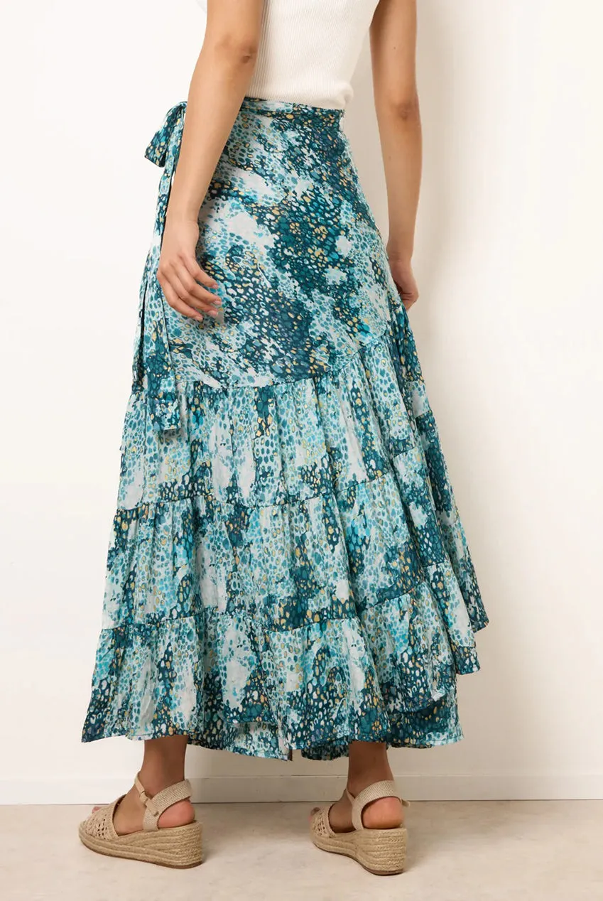 Blue Vanilla Wrap gonna midi blu metallizzata leopardo