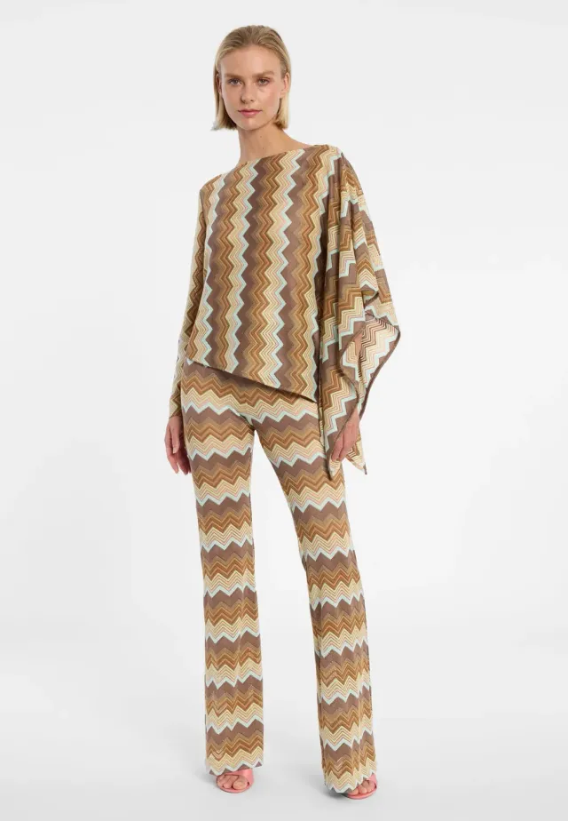 Ana Alcazar Dorea pantaloni a zampa marrone beige zigzag