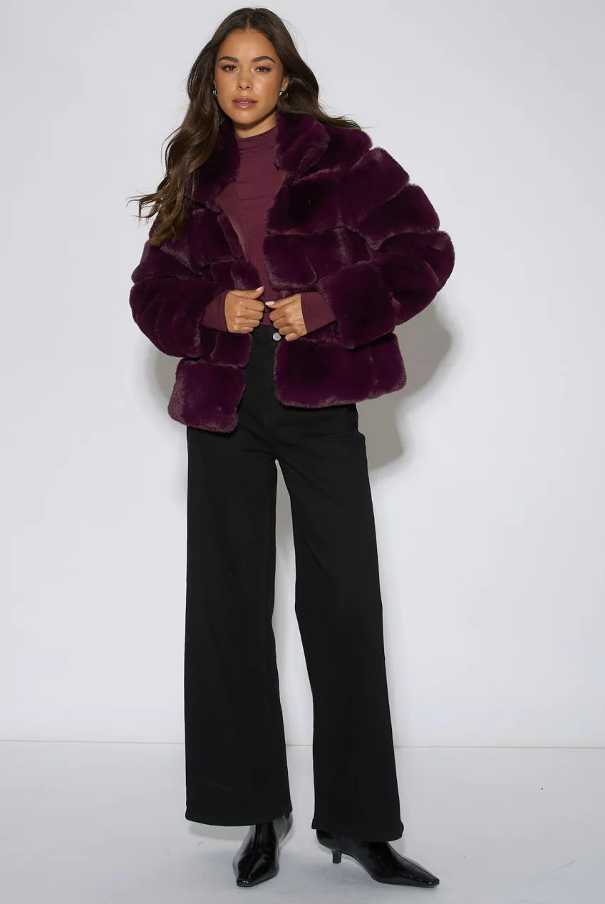 Gini London Plum Panelled giacca pelliccia sintetica prugna