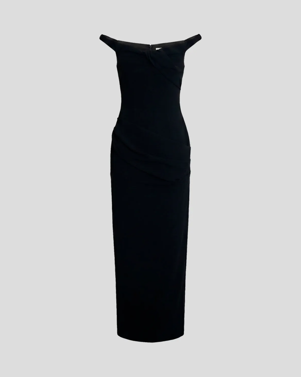 Violante Nessi Aurel abito nero Sable Cady off-shoulder