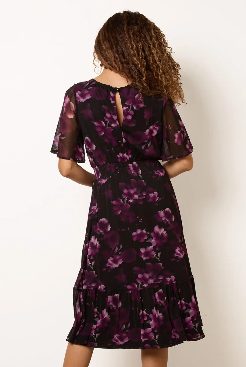 Blue Vanilla Mesh Floral abito midi nero floreale