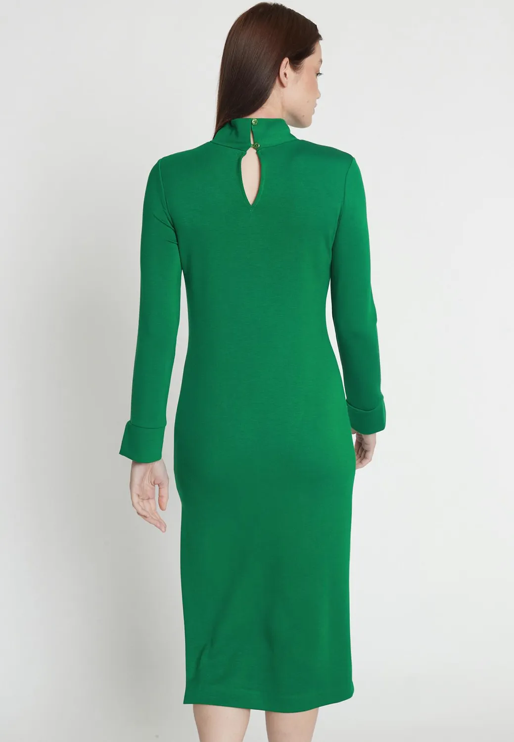 Ana Alcazar Melly abito midi verde collo alto cut-out