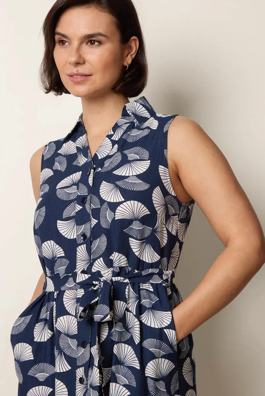 Blue Vanilla abito camicia mini navy fantasia con cintura