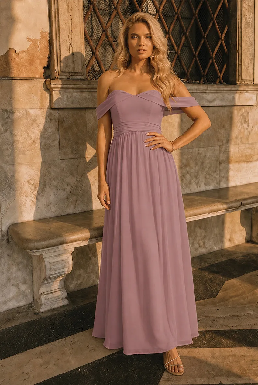 Chi Chi London Bardot Abito Maxi Rosa Scollatura Bardot