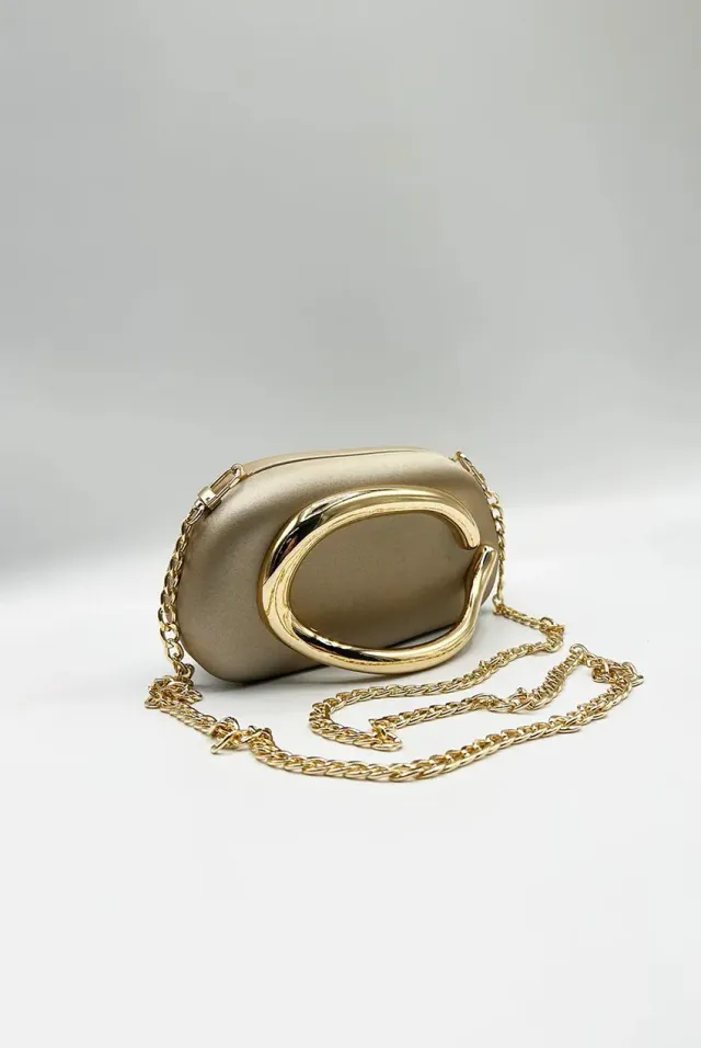 SVNX pochette clutch ovale oro satinata con catena