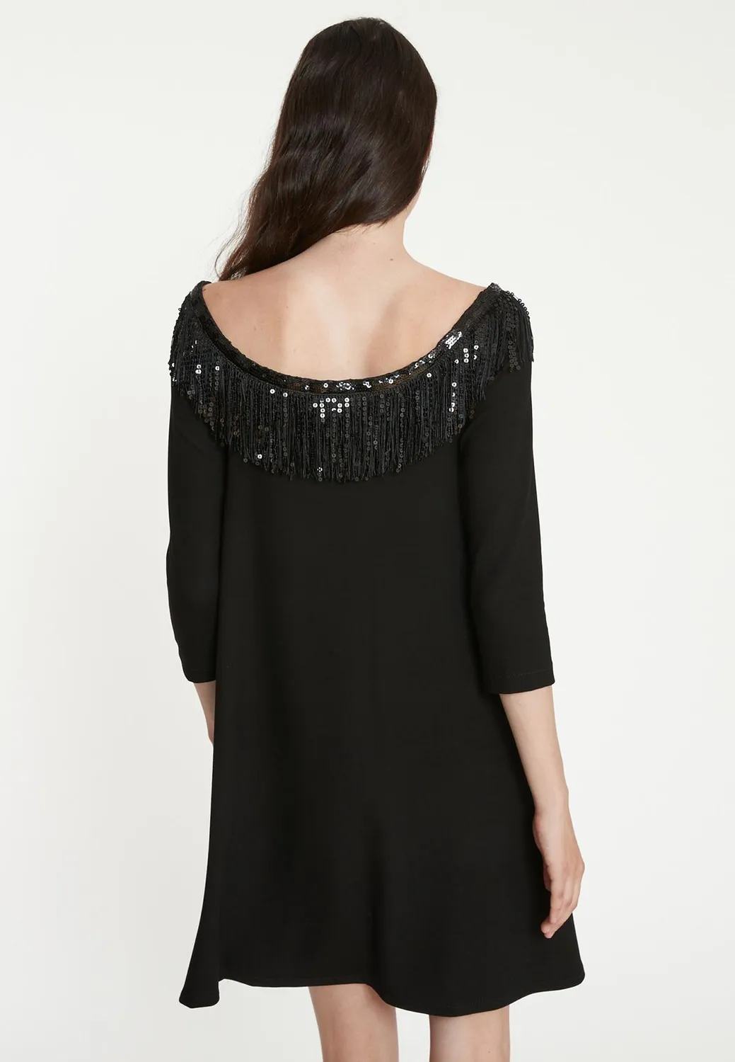 Ana Alcazar Tira Carmen abito nero corto in jersey paillettes