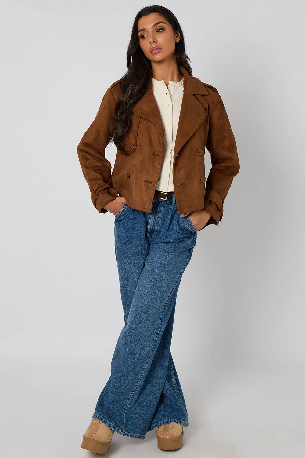Urban Bliss giacca cropped marrone scamosciata