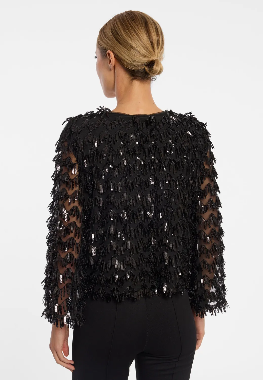 Ana Alcazar Ephira giacca frange paillettes nera