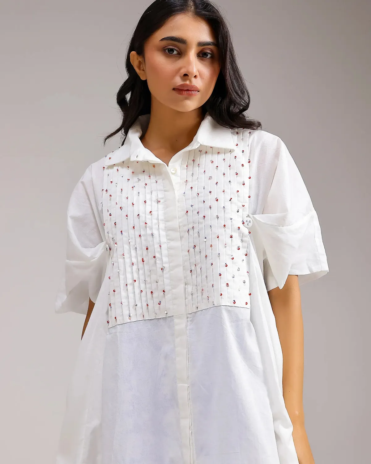 Our Dve Candy Checks top mull bianco manica ampia taglia unica
