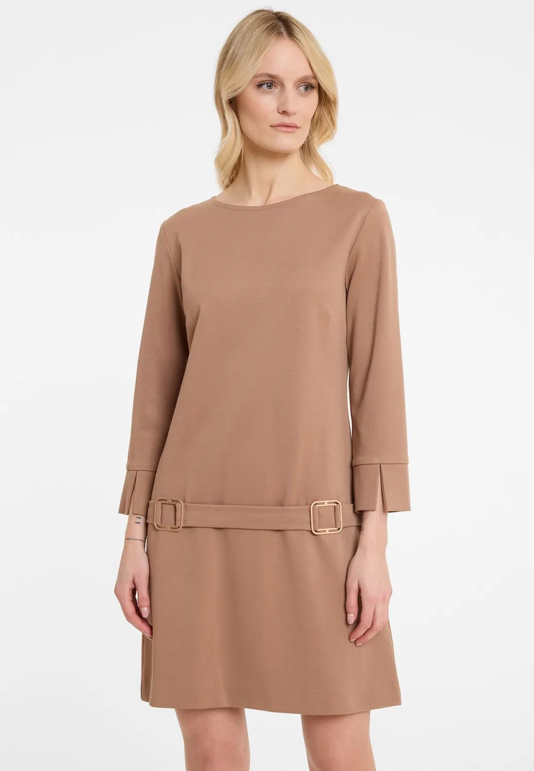 Ana Alcazar Ahasa abito corto beige scollo tondo