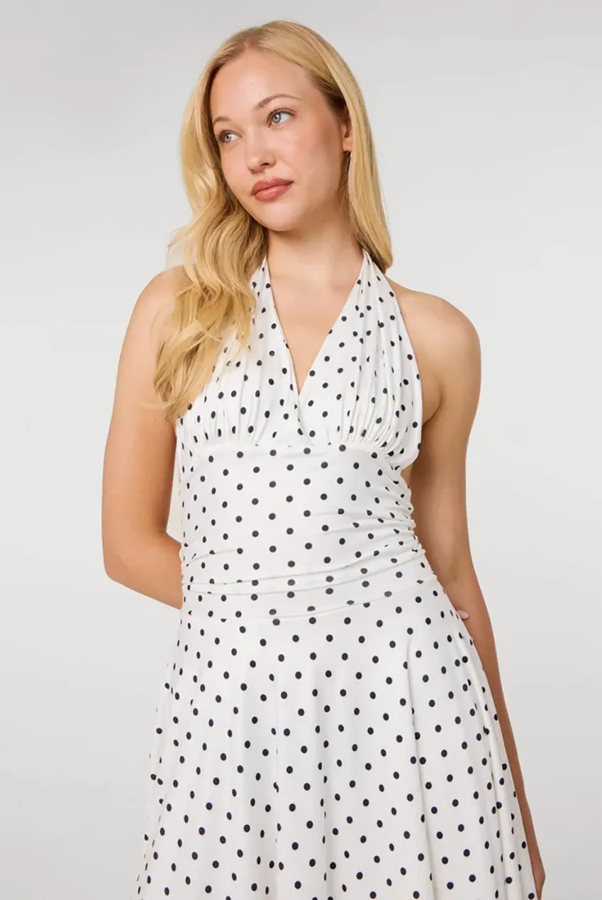 Pink Vanilla Polka Dot abito mini avorio halter slinky