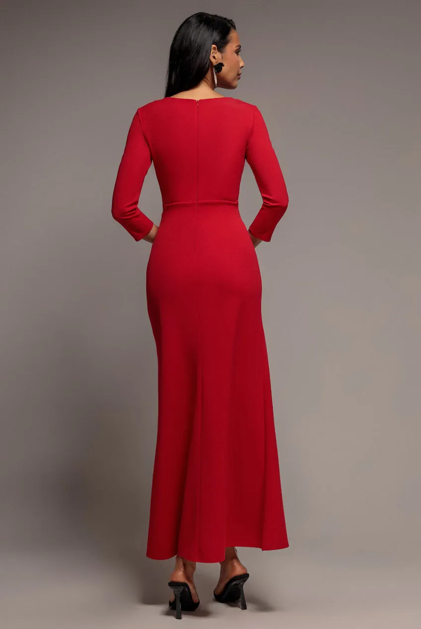 Goddiva Wrap abito maxi rosso scuba asimmetrico