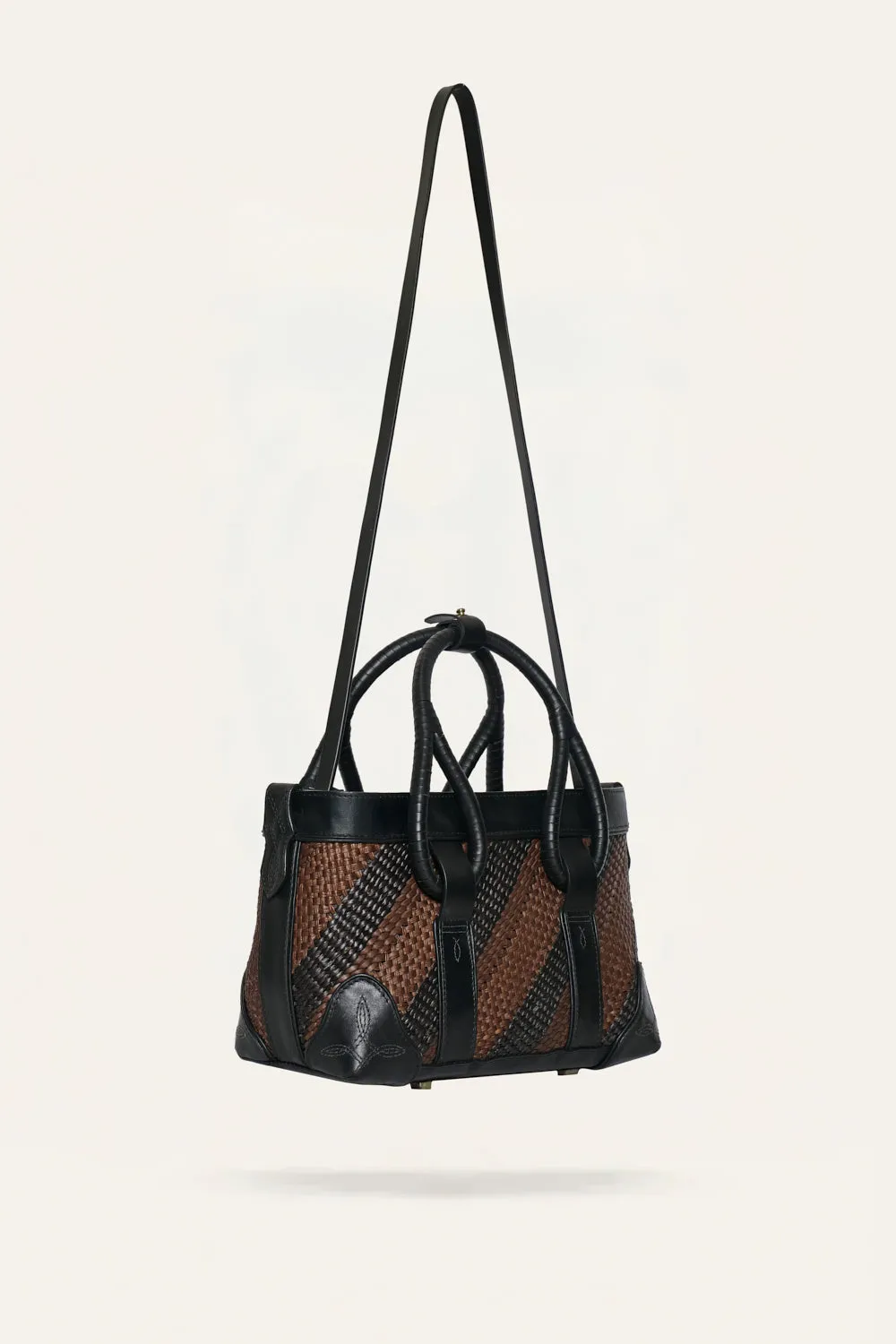 Johanna Ortiz Ancestral Veil mini tote paglia nera pelle