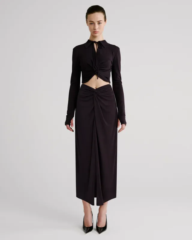Violante Nessi Rebecca gonna midi marrone jersey crepe