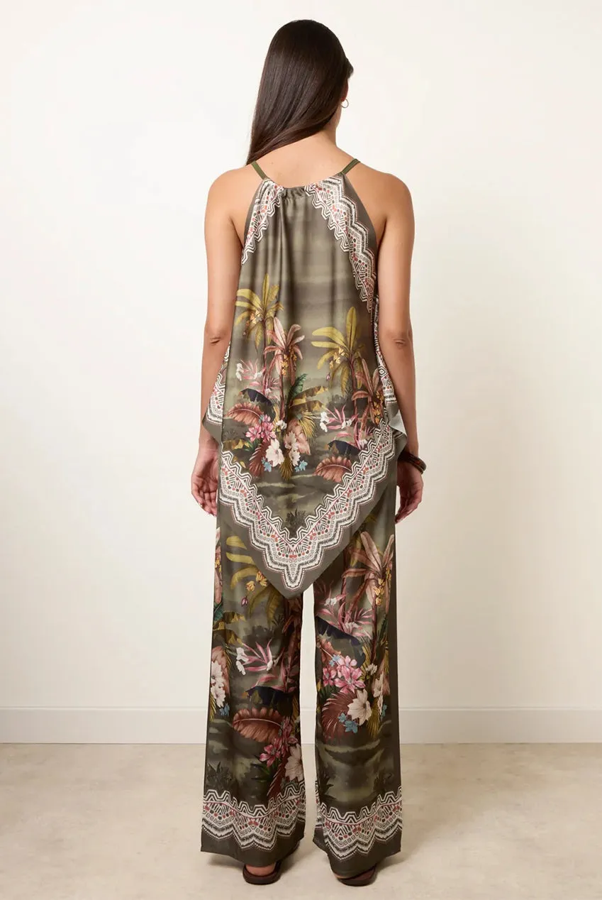 Blue Vanilla Palm Tree Print completo due pezzi khaki