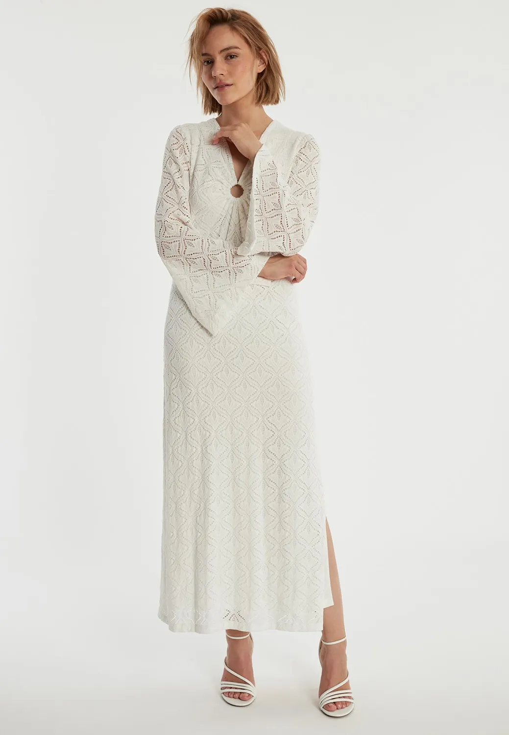 Ana Alcazar Zalena abito maxi pizzo bianco