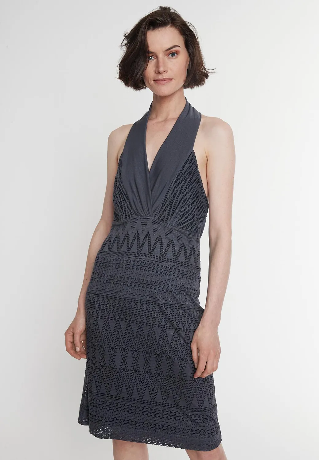 Ana Alcazar Pisea abito pizzo antracite collo halter