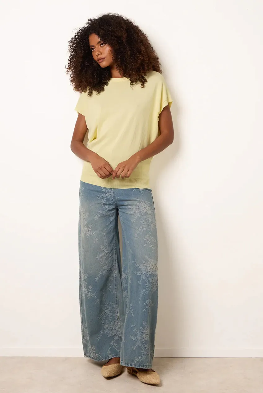 Blue Vanilla top maniche corte giallo limone S/M texture
