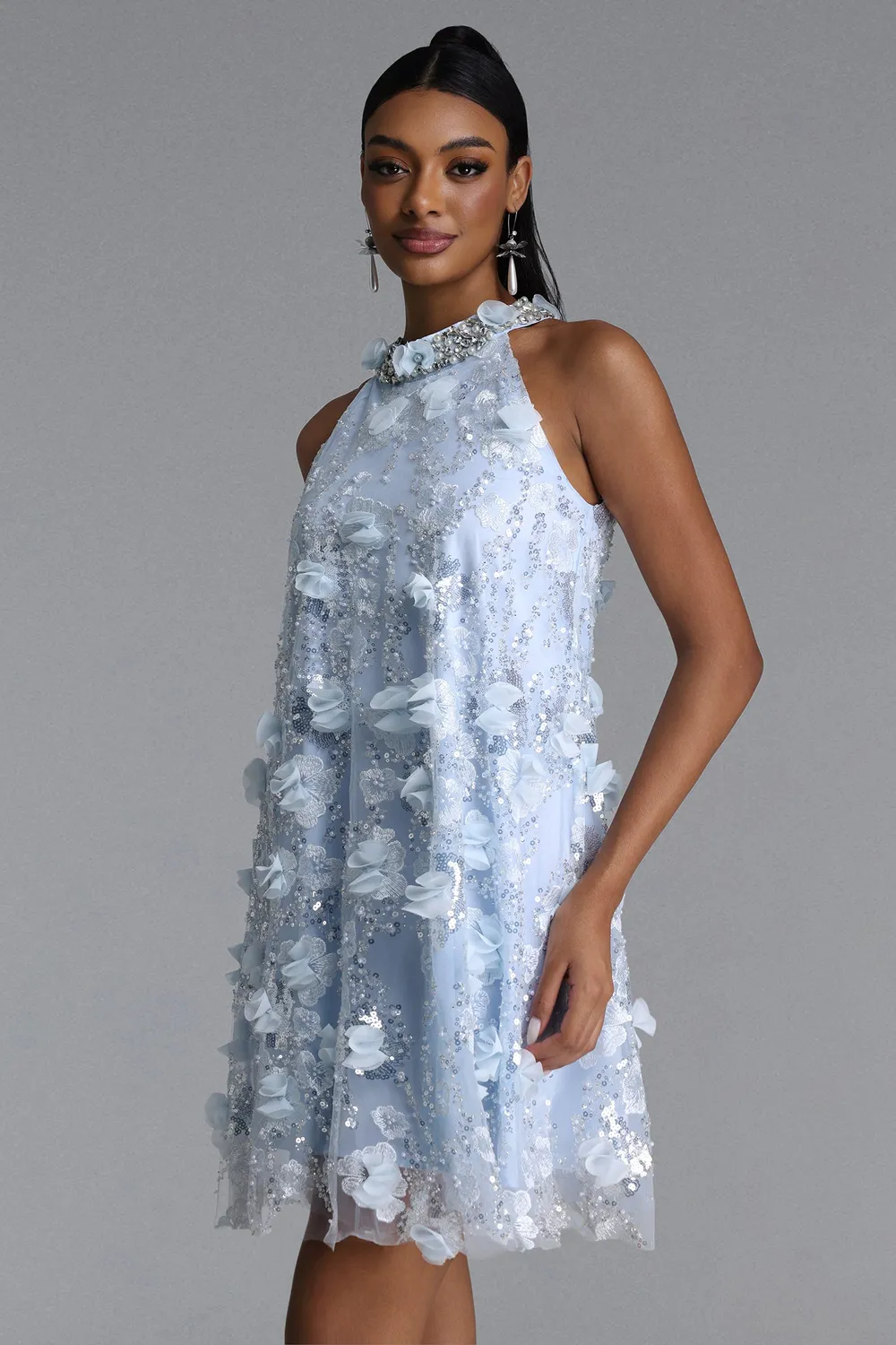 Bella Barnett Juniper abito midi halter blu paillettes