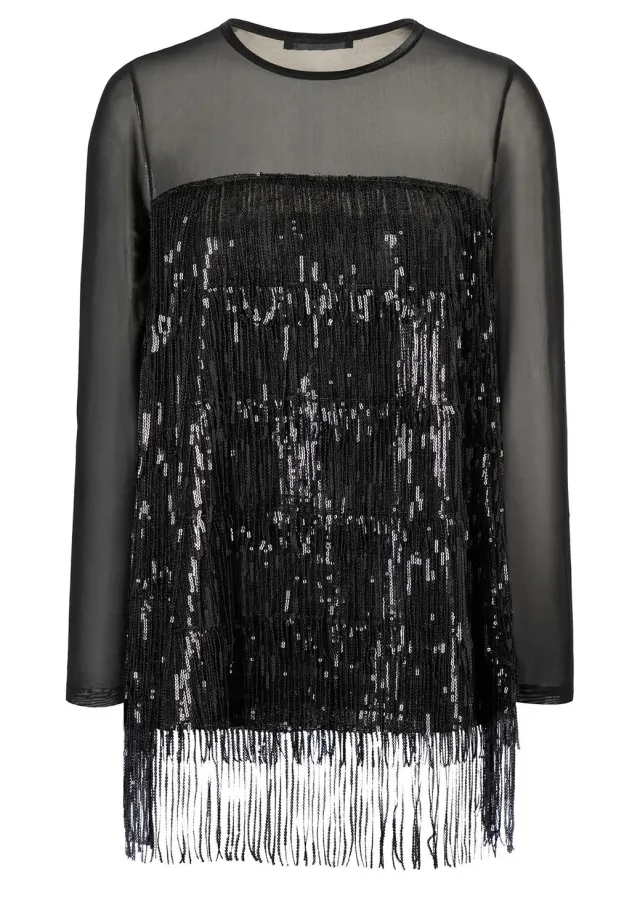Ana Alcazar Tabine top paillettes frange nero