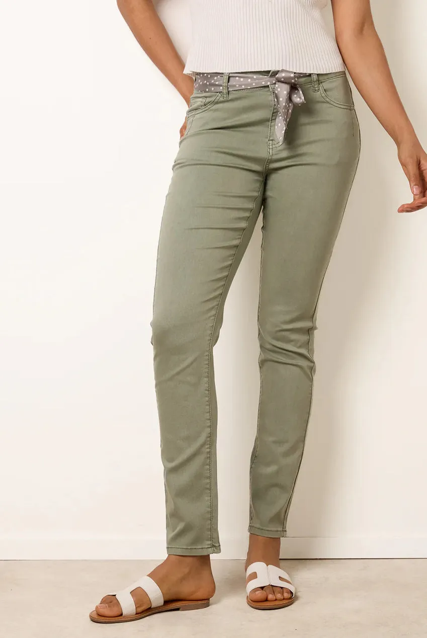 Blue Vanilla Slim Leg Stretch Denim Scarf Trousers jeans kaki chiaro elasticizzati