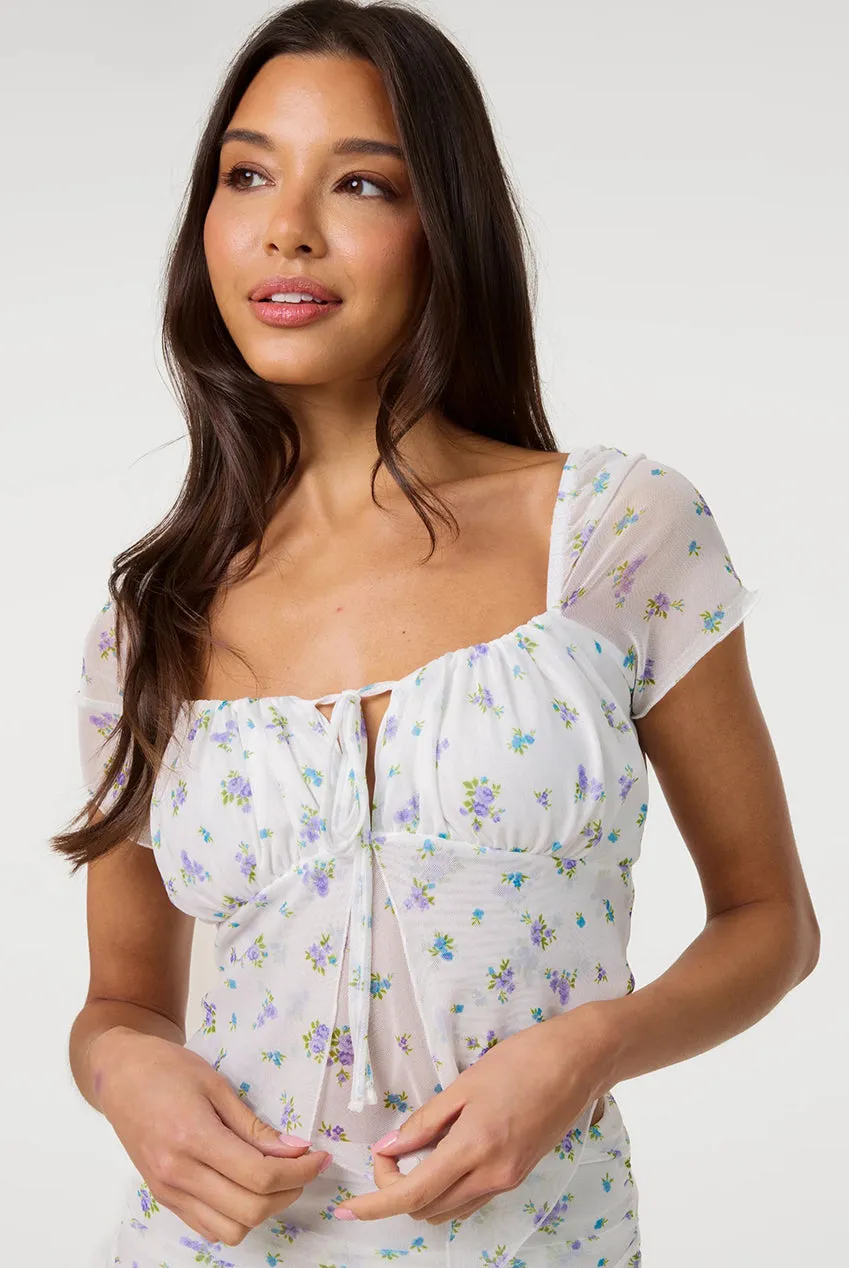 Pink Vanilla Ditsy Dot Butterfly top avorio rete