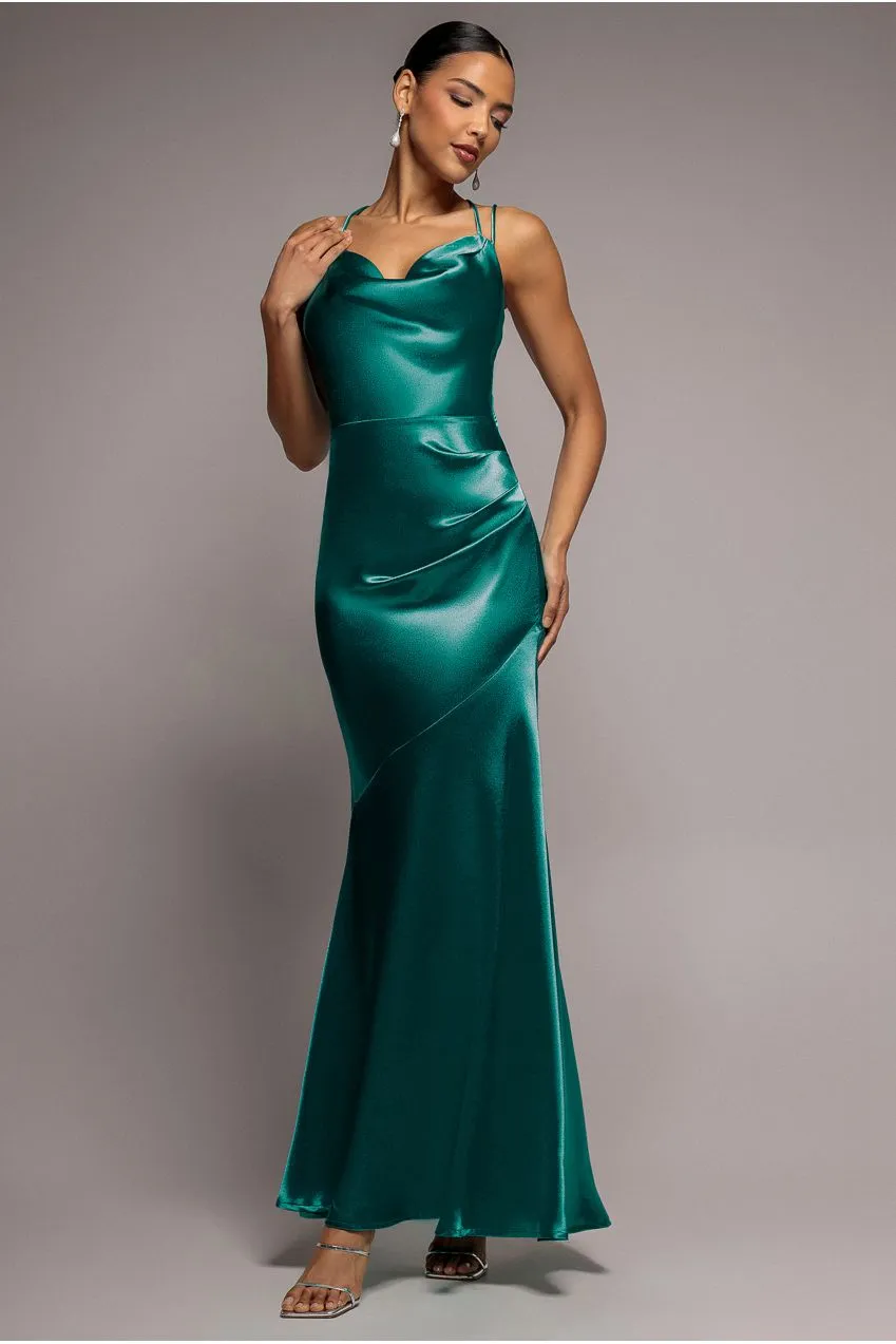 Goddiva Cowl DR2113 abito raso smeraldo maxi 8-18