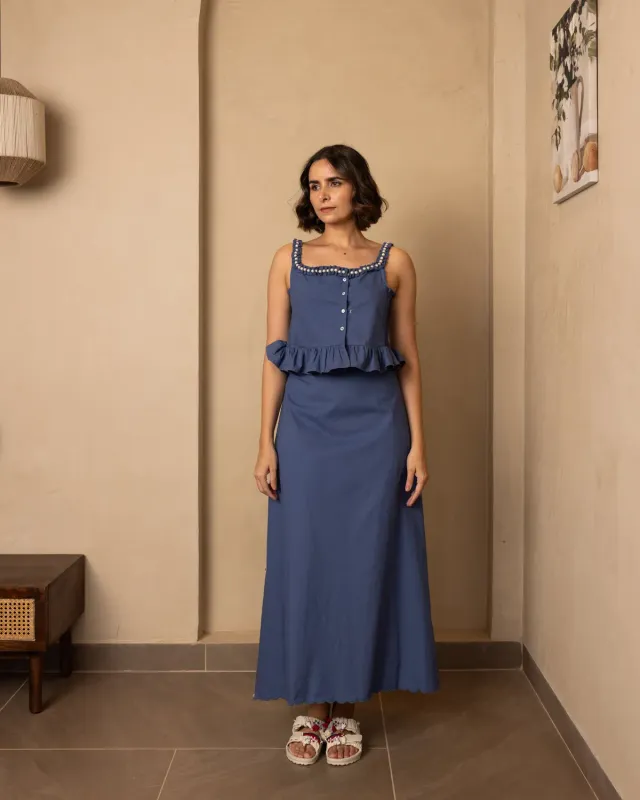 Our Dve Zoe coordinato top+gonna blu scuro popeline