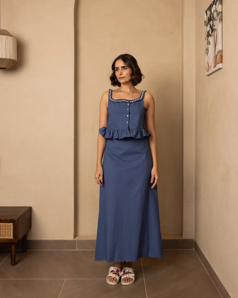 Our Dve Zoe coordinato top+gonna blu scuro popeline