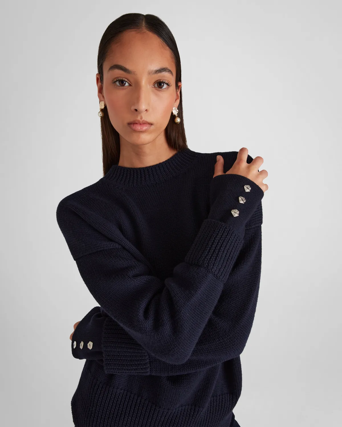 Violante Nessi Aaron maglione blu lana merino