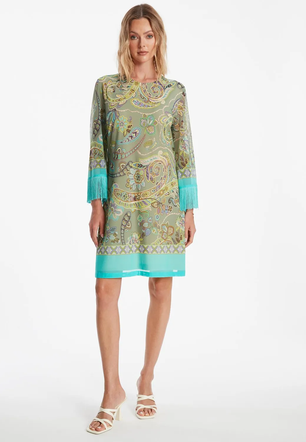 Ana Alcazar Zikona abito frange paisley verde acqua