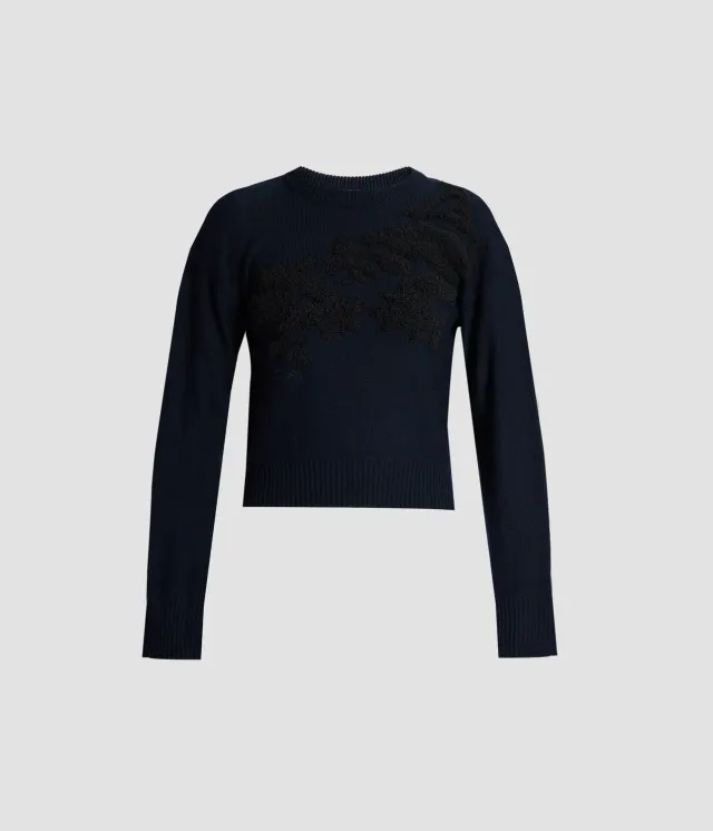 Erdem Fine Merino maglione jacquard fiori navy