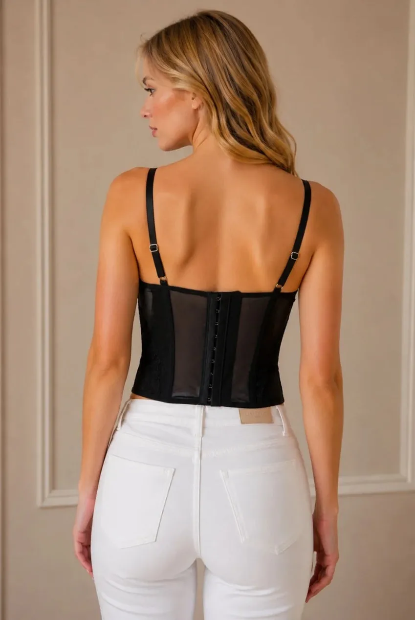 Avinci Top Corsetto Pizzo Nero Mesh Regolabile XS