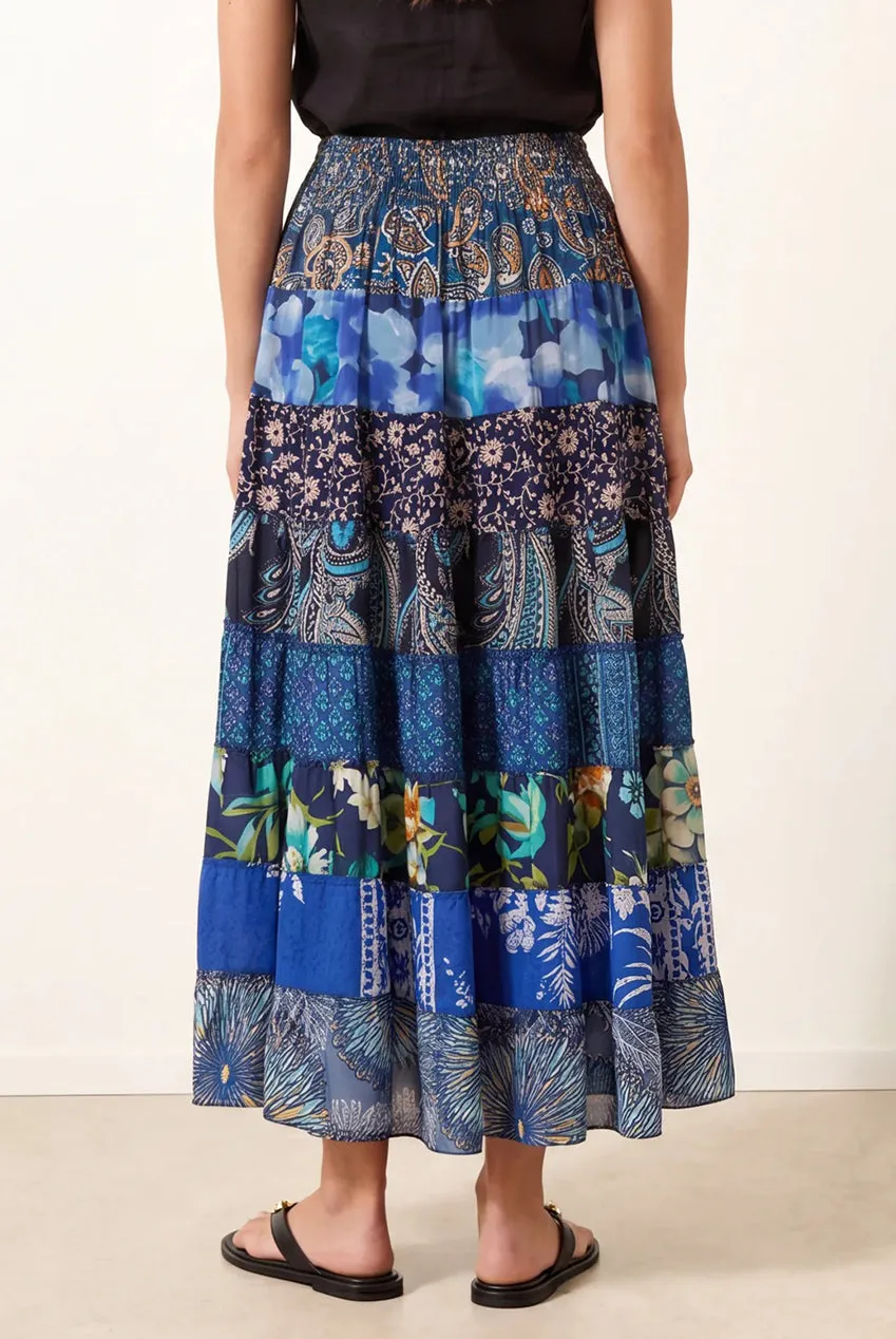 Blue Vanilla gonna maxi blu fantasia vita elasticizzata