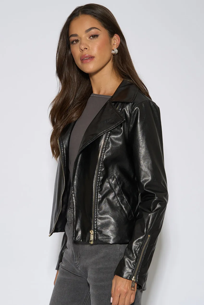 Gini London giacca biker nera ecopelle dalla 36 alla 44