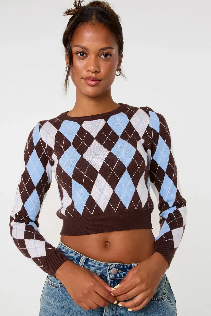 Pink Vanilla Argyle Maglione Cioccolato Rombi Crop