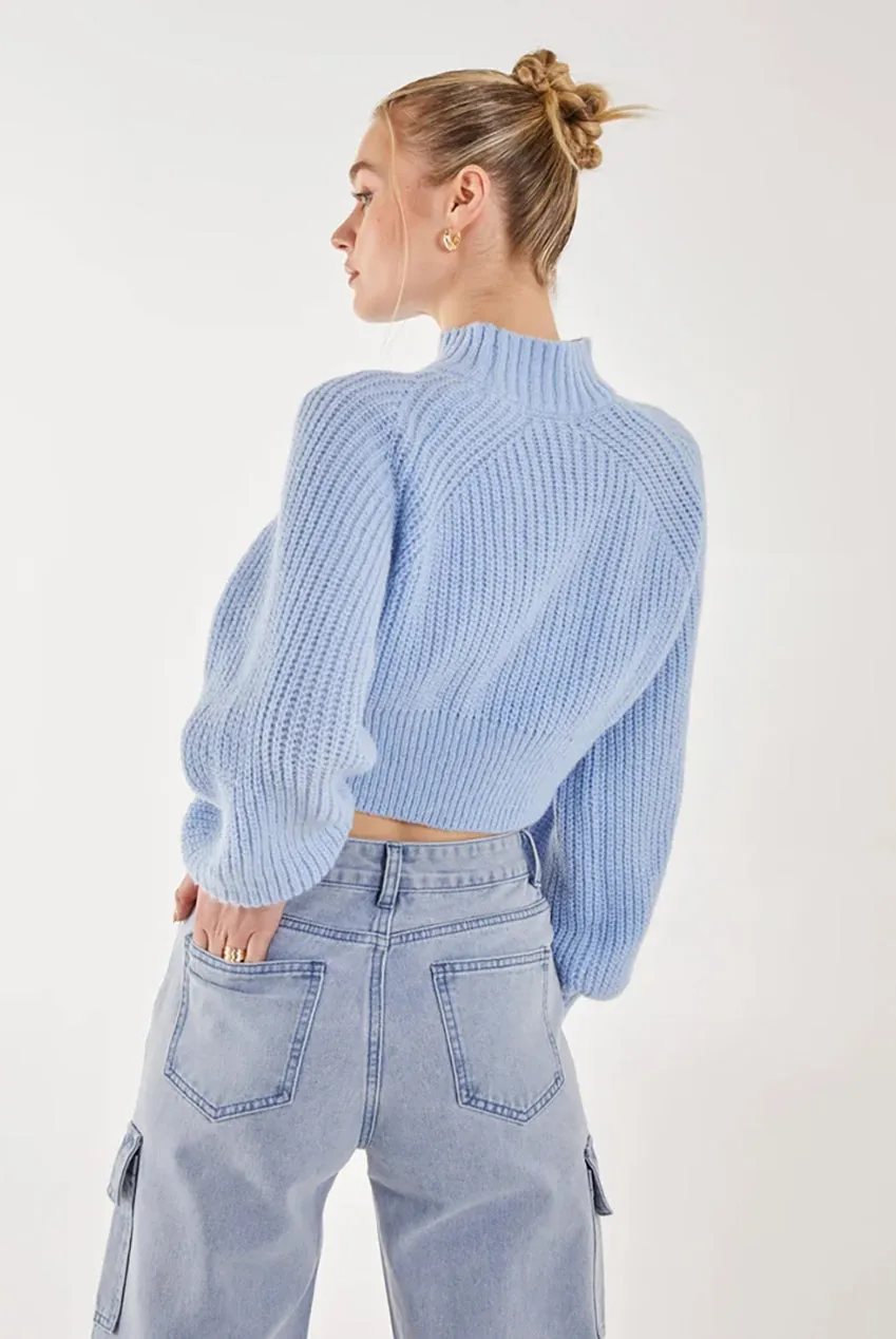 Pink Vanilla High Neck maglione blu collo alto invernale
