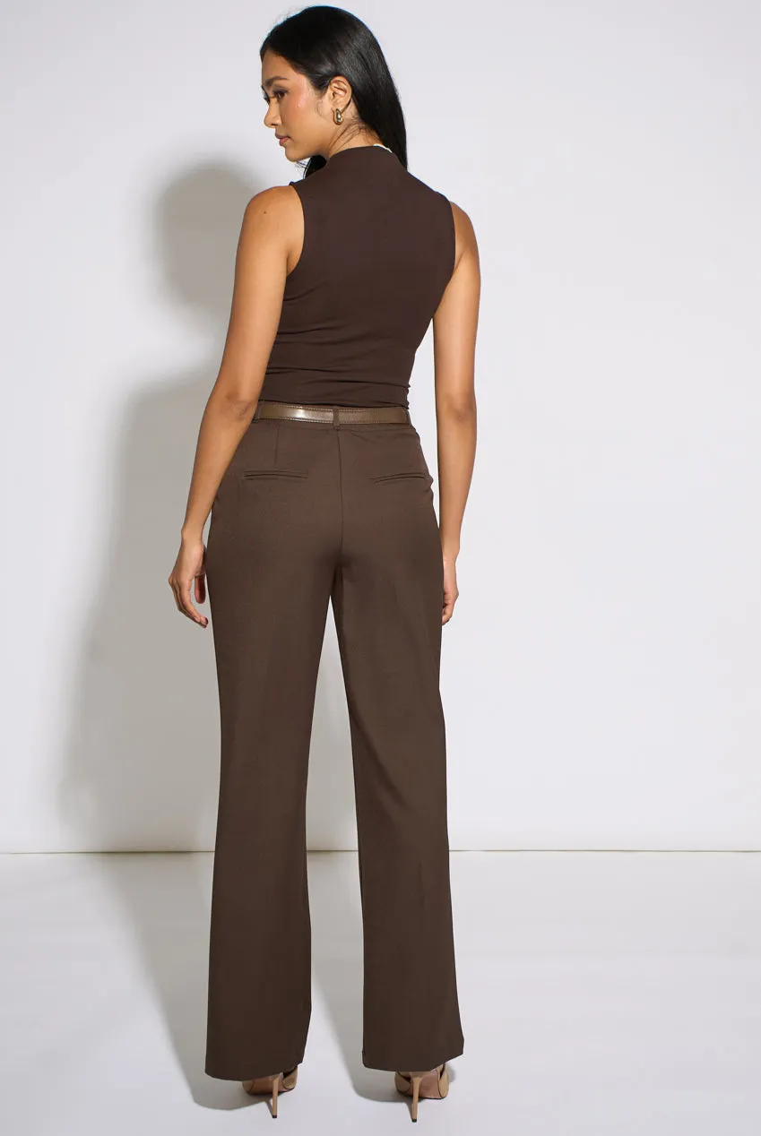 Gini London pantaloni marroni gamba larga con cintura