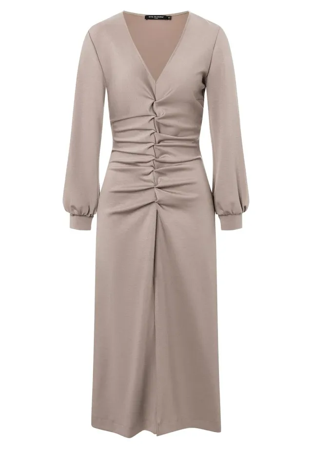 Ana Alcazar Hefine abito midi beige scollo V