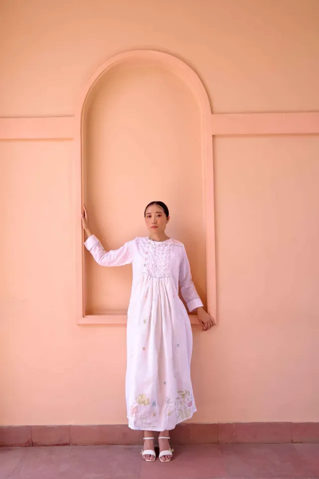 Our Dve Zeno White Printed abito bianco stampato smock