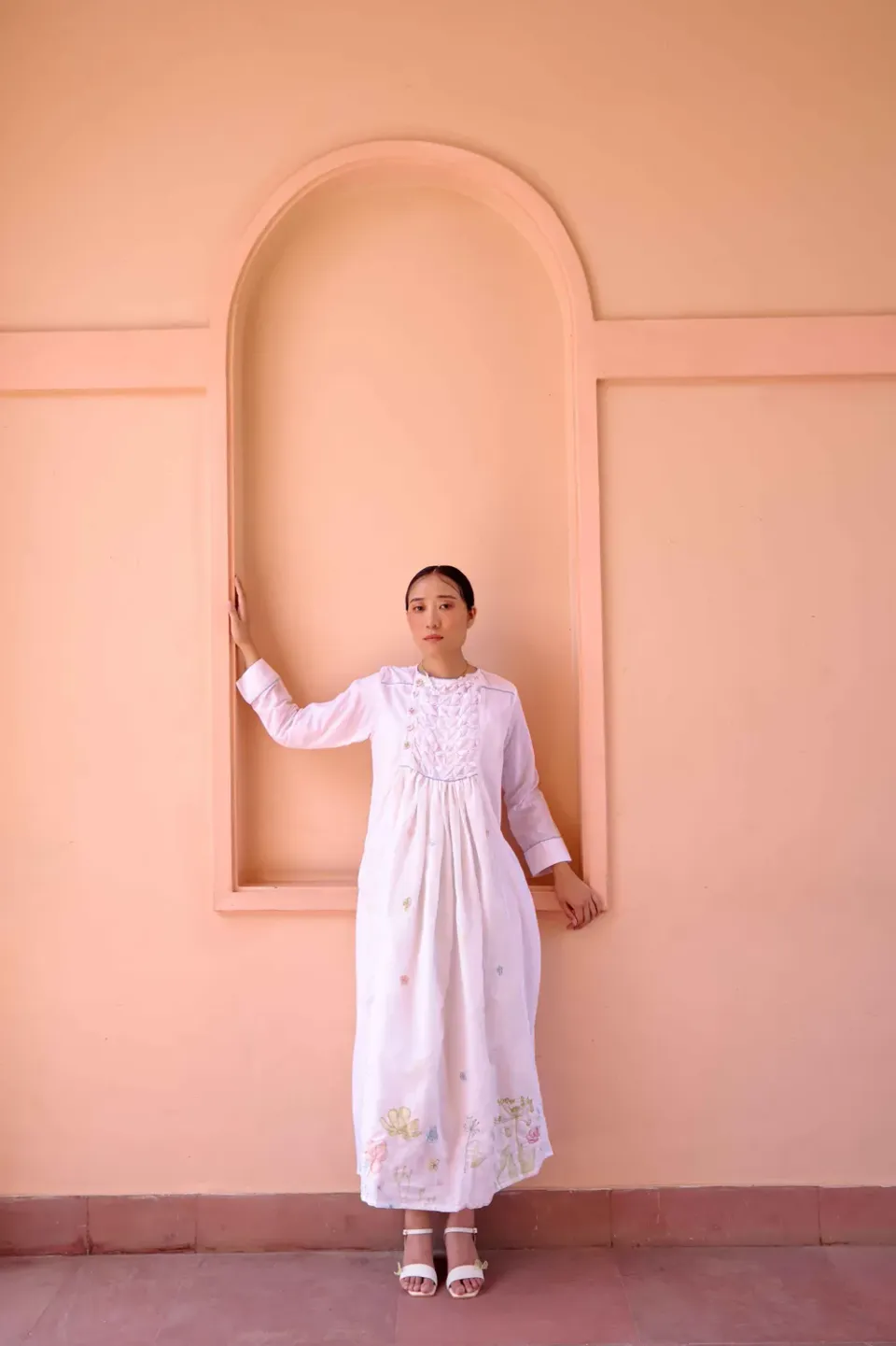 Our Dve Zeno White Printed abito bianco stampato smock