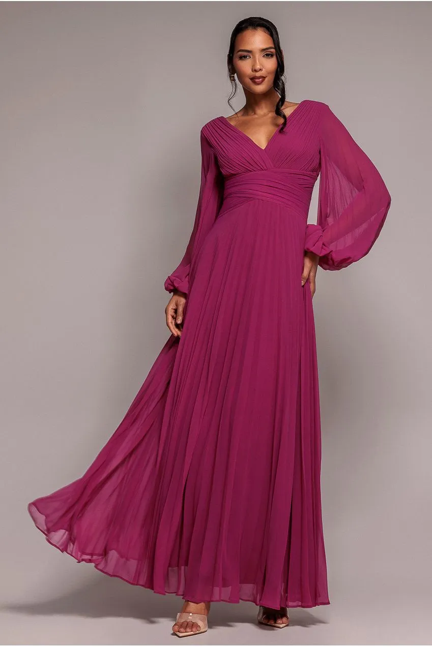 Goddiva Balloon Sleeve abito maxi magenta in chiffon
